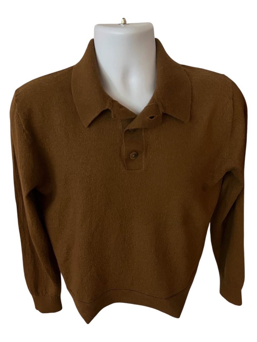 Quiet Luxury Madewell Mens Milano-Knit Merino Wool Sweater Polo Camel Color Sz L